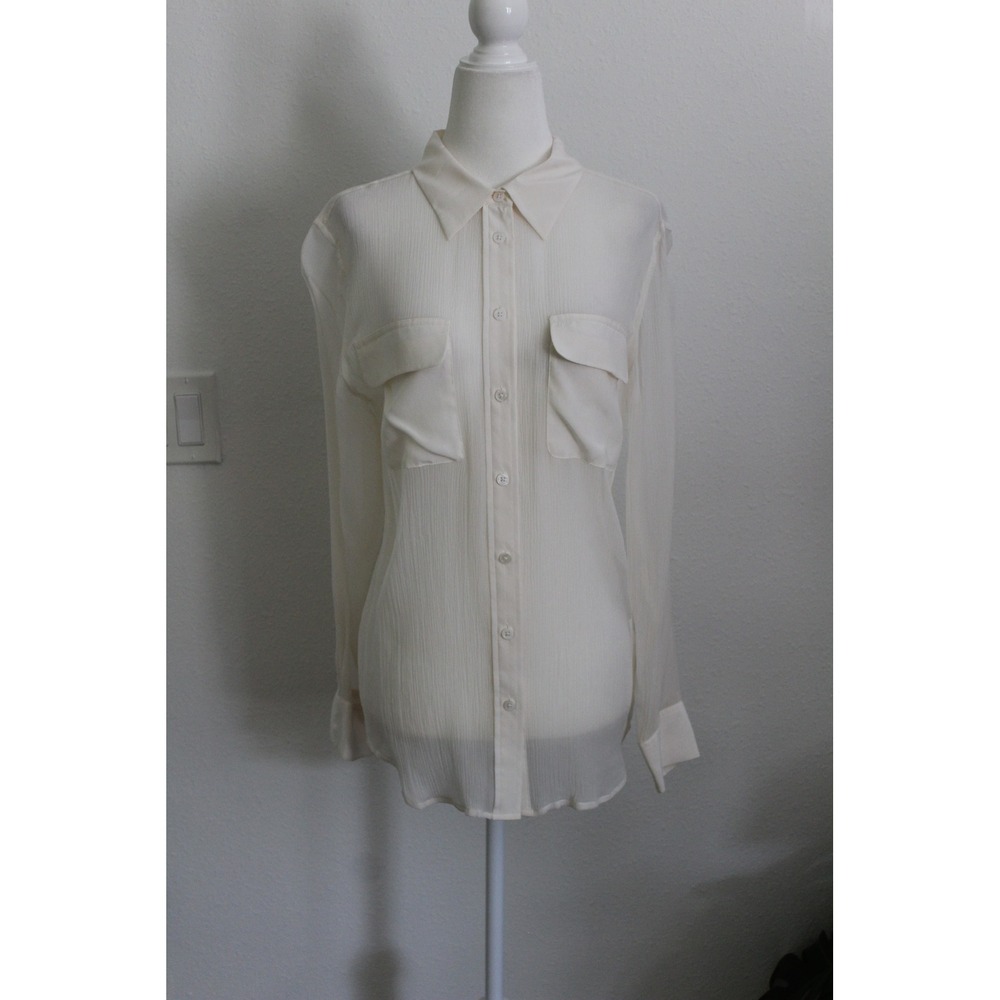 Equipment Femme‎ Silk Blouse Cream Textured Pleated Button Down Shirt S Luxury